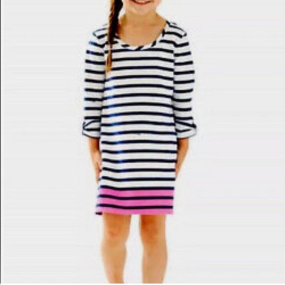 Lilly Pulitzer Girls M (6-7) Little Devon Dress Resort White Serene Stripe - Picture 1 of 13